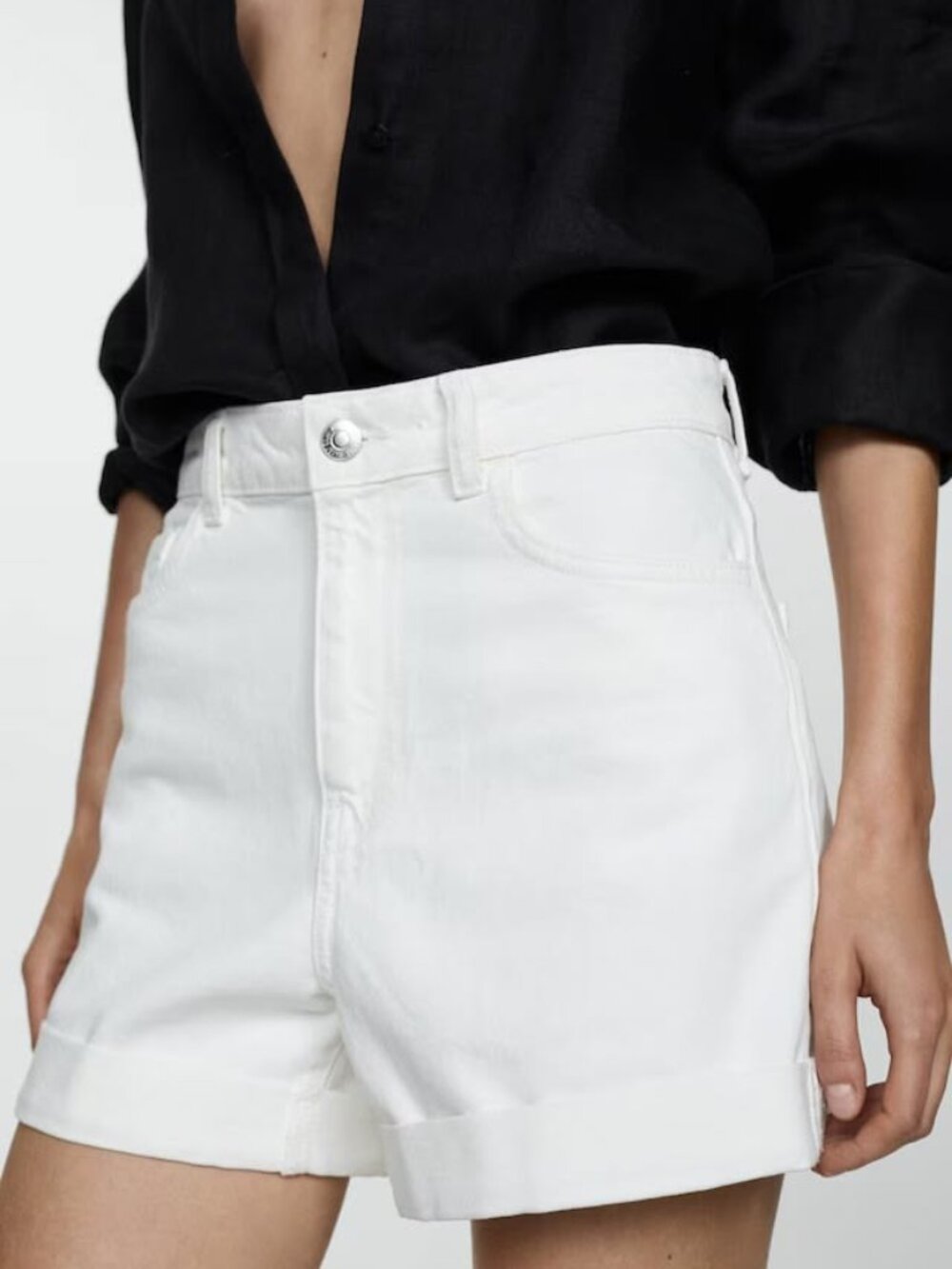MANGO I Women's Plus Light Wash Jean Shorts, Off White